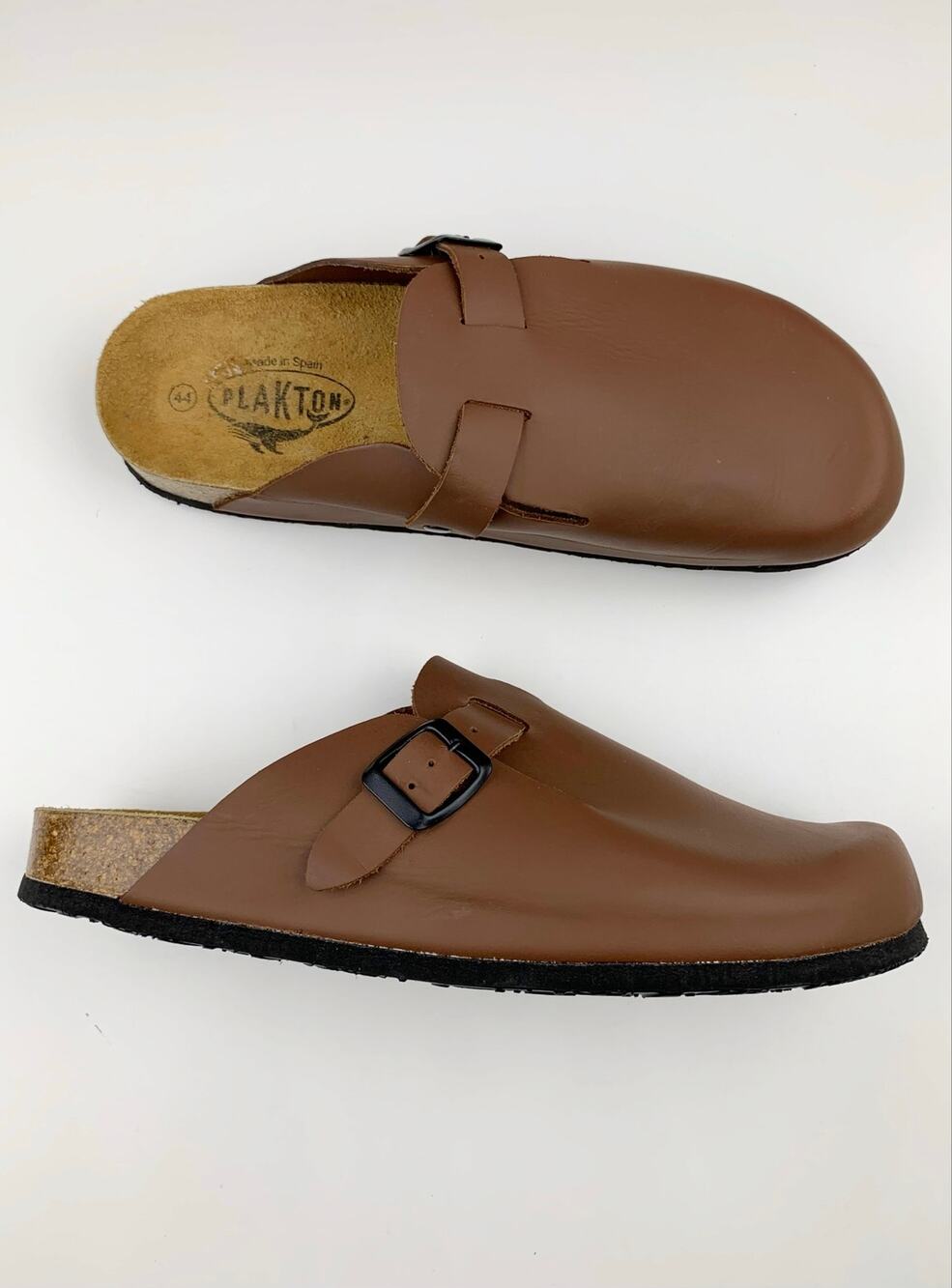 Plakton Clogs Brown Leather Slip On Comfort Shoes Casual Men's 44 US 10 10.5